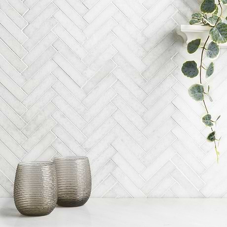 Snow White 1x4 Herringbone Honed Marble Mosaic