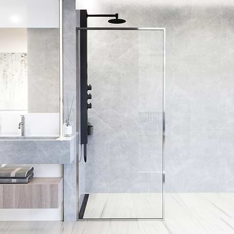 Finestra 34x74" Reversible Fixed Shower Door with Clear Glass in Chrome