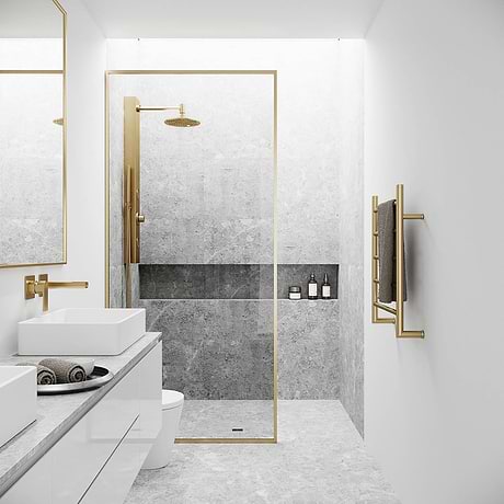 Finestra 34x74" Reversible Fixed Shower Door with Clear Glass in Brushed Gold