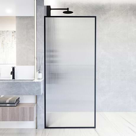 Finestra 34x74" Reversible Fixed Shower Door with Fluted Glass in Matte Black
