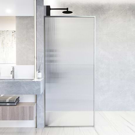 Finestra 34x74" Reversible Fixed Shower Door with Fluted Glass in Stainless Steel