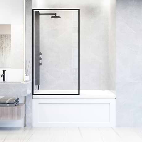 Finestra 34x62" Reversible Fixed Bathtub Door with Clear Glass in Matte Black