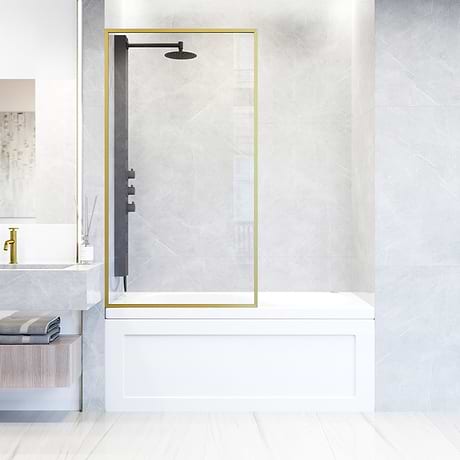 Finestra 34x62" Reversible Fixed Bathtub Door with Clear Glass in Brushed Gold