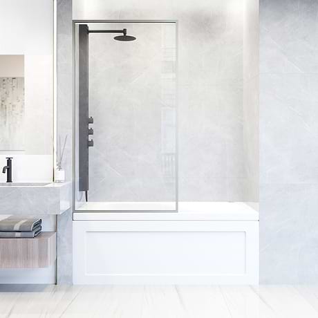 Finestra 34x62" Reversible Fixed Bathtub Door with Clear Glass in Stainless Steel