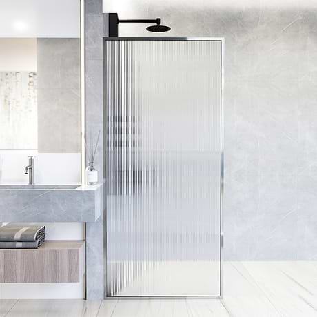 Finestra 34x74" Reversible Fixed Shower Door with Fluted Glass in Chrome