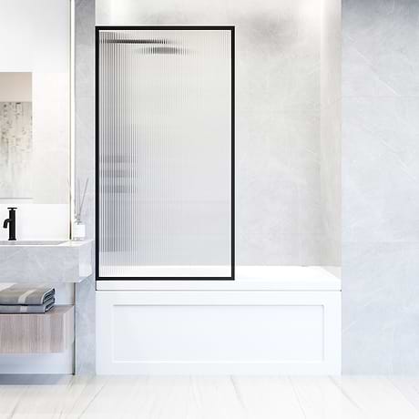 Finestra 34x62" Reversible Fixed Bathtub Door with Fluted Glass in Matte Black