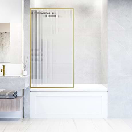 Finestra 34x62" Reversible Fixed Bathtub Door with Fluted Glass in Brushed Gold