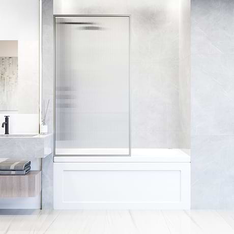 Finestra 34x62" Reversible Fixed Bathtub Door with Fluted Glass in Stainless Steel