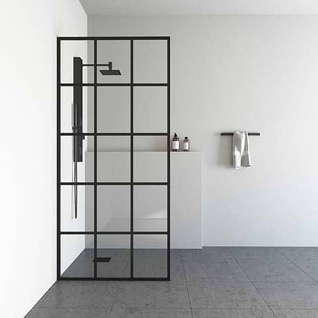 Finestra 34x74" Reversible Fixed Shower Door with Grid Clear Glass in Matte Black