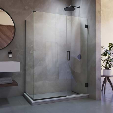 Unidoor Plus 58-58x34.375x72" Reversible Hinged Enclosure Door with Clear Glass in Satin Black by DreamLine