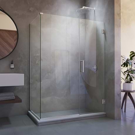 Unidoor Plus 58-58x34.375x72" Reversible Hinged Enclosure Door with Clear Glass in Brushed Nickel by DreamLine