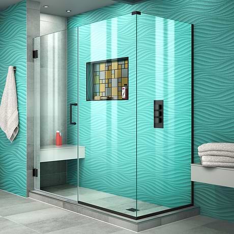 Unidoor Plus 60-60x30.375x72" Reversible Hinged Enclosure Door with Clear Glass in Satin Black by DreamLine