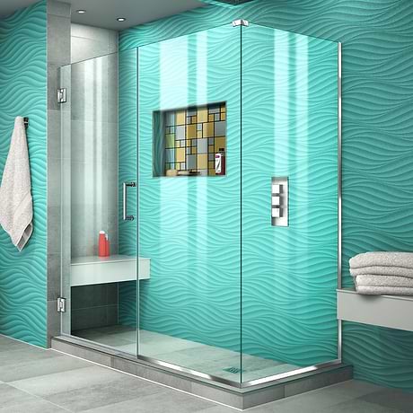 Unidoor Plus 60-60x34.375x72" Reversible Hinged Enclosure Door with Clear Glass in Chrome by DreamLine
