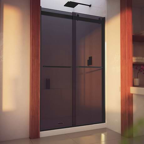 Essence-H 48x76" Reversible Sliding Shower Alcove Door with Smoke Gray Glass in Satin Black by DreamLine