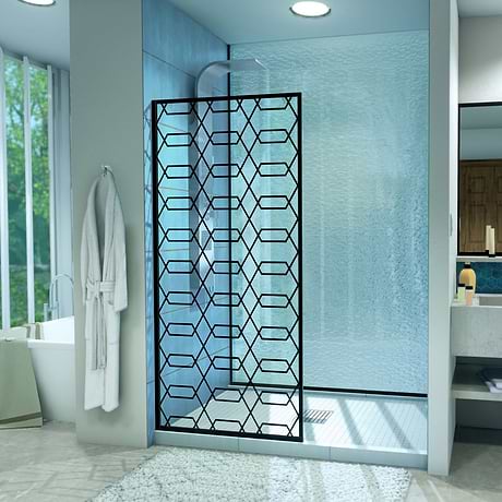 Linea 34x72" Reversible Screen with Maze Glass in Satin Black by DreamLine