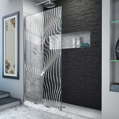 Linea 34x72" Reversible Screen with Surf Glass in Polished Stainless Steel by DreamLine