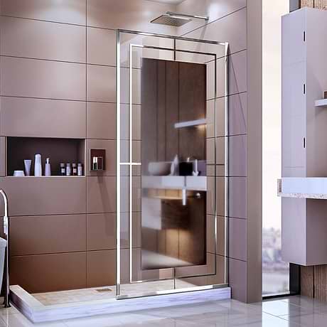 Linea 34x72" Reversible Screen with Mira Glass in Polished Stainless Steel by DreamLine