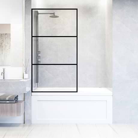 Finestra 34x62" Reversible Fixed Bathtub Door with Striped Clear Glass in Matte Black
