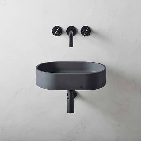 Parro Midnight Black 18" Concrete Oval Floating Sink by mudd.concrete