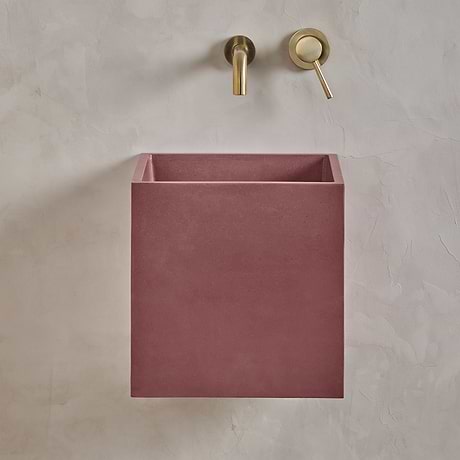 Kuba Berry Pink 14" Concrete Square Floating Sink by mudd.concrete