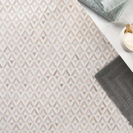 Monroe Triangle Beige Polished Asian Statuary Marble Mosaic