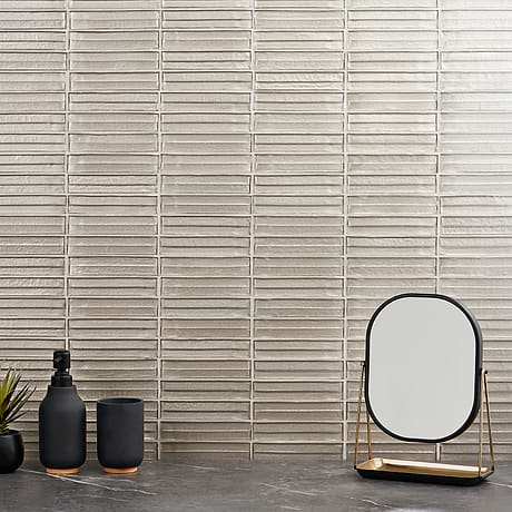 Maya Stacked Dawn Beige 1x5 Polished Glass Mosaic
