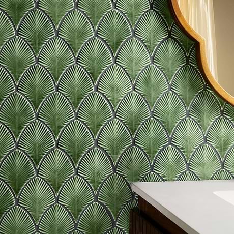 Nabi Fish Scale Fern Green 3x4"  Crackled Glossy Glass Mosaic Tile