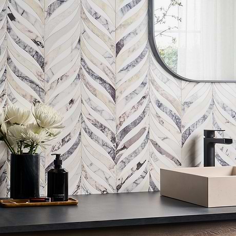 Begonia Peach Lilac Cream Polished Marble Mosaic Tile