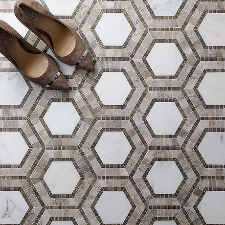 Nova Andromeda White 6" Hexagon Polished Marble Mosaic
