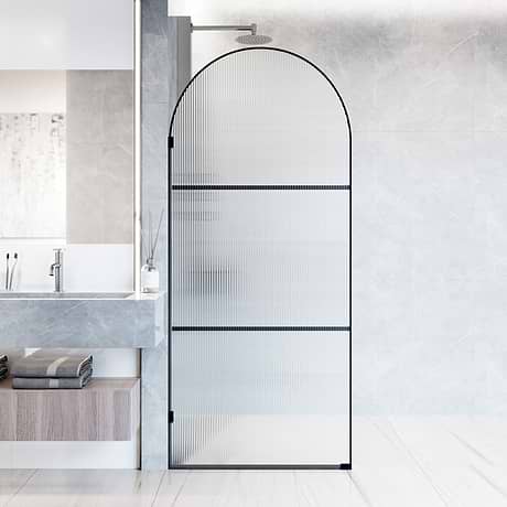 Burke 34x78" Reversible Semi-Frameless Shower Screen with Fluted Striped Glass in Matte Black