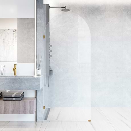 Burke 34x78" Reversible Frameless Shower Screen with Grid Glass in Matte Brushed Gold