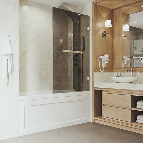 Milo 34"x58" Reversible Hinged Bathtub Screen with Tinted Glass in Stainless Steel