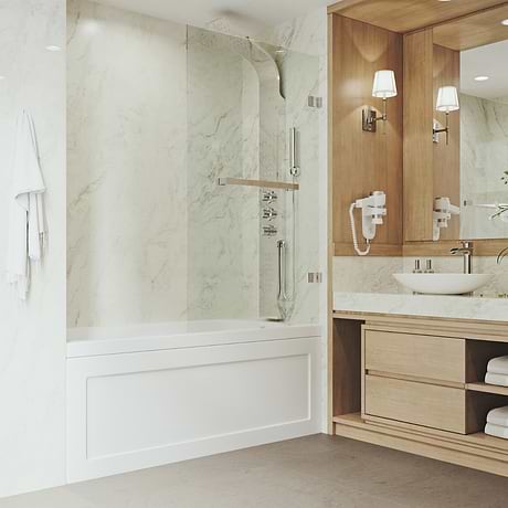 Milo 34"x58" Reversible Hinged Bathtub Screen with Clear Glass in Chrome