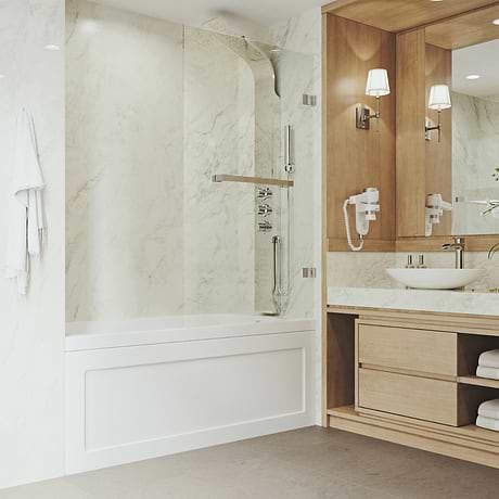 Milo 34"x58" Reversible Hinged Bathtub Screen with Clear Glass in Stainless Steel