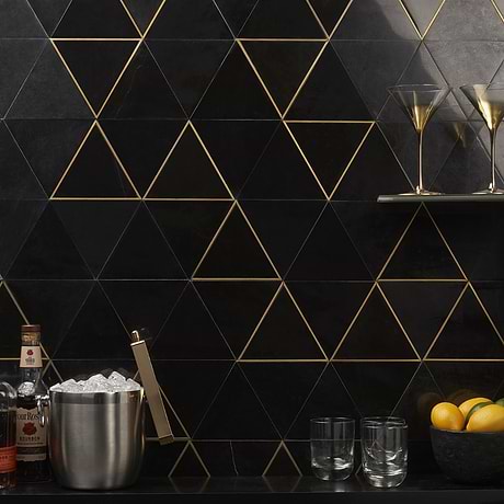 Verin Nero Black 6x6 Polished Marble & Brass Mosaic