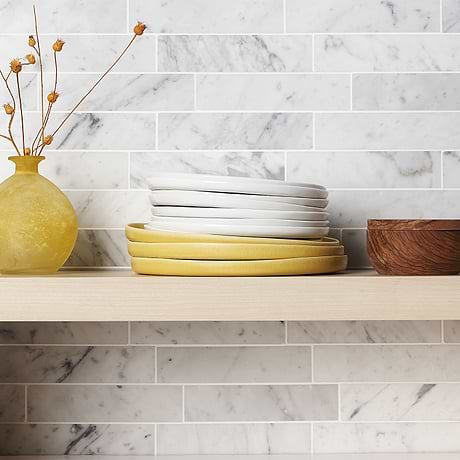 Brushed Stone Carrara White 2X8 Honed Marble Subway Tile