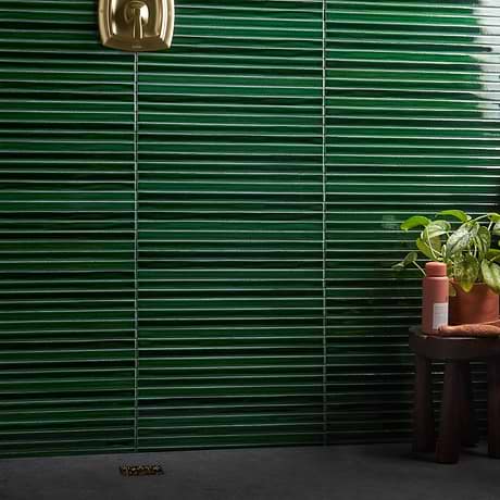 Kanbina Jungle Green 5x18 Crackled Glossy Ceramic Mosaic Tile