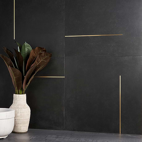 Lines Brass Inlay Black 24X24 Matte Porcelain Tile