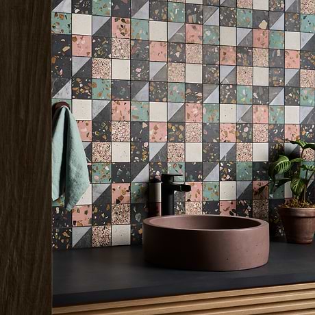 Artem Lark Multicolor 3x3 Polished and Honed Marble and Terrazzo Mosaic by Elizabeth Sutton
