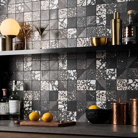 Artem Raven Black & Gray 3x3 Polished and Honed Marble and Terrazzo Mosaic by Elizabeth Sutton