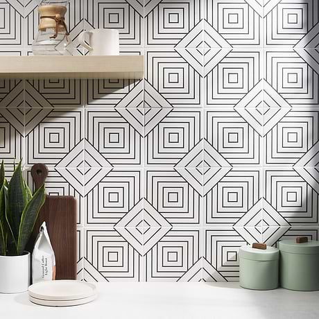 B2W Black & White Line Positive 8x8 Matte Porcelain Tile