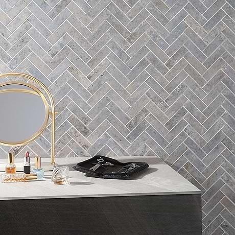 Portrait Ocean Blue 1x4 Herringbone Matte Porcelain Mosaic