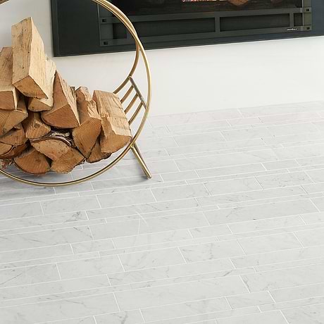 DreamStone Carrara Giola White Railroad Polished Porcelain Mosaic