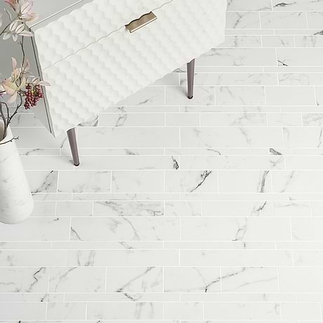 DreamStone Statuario Venato White Railroad Matte Porcelain Mosaic