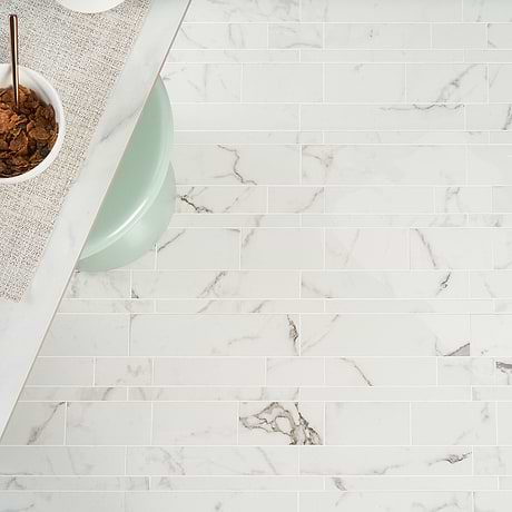 DreamStone Statuario Venato White Railroad Polished Porcelain Mosaic
