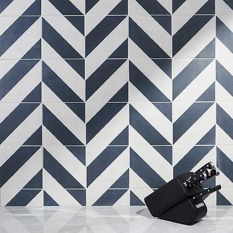 Auteur Chevron-Offset Navy Blue 9x9 Matte Porcelain Tile