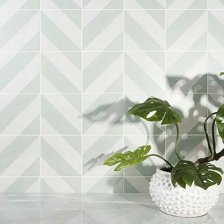 Auteur Chevron-Offset Sage Green 9x9 Matte Porcelain Tile