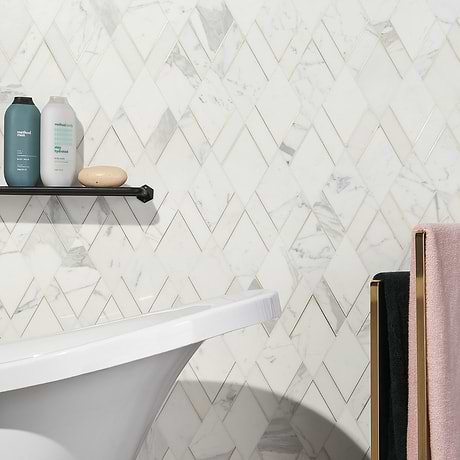 Enver Calacatta White Diamond Polished Marble & Brass Mosaic
