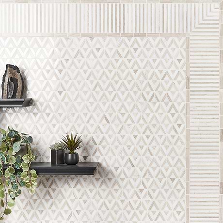 Monroe Corner Beige 8x8 Polished Asian Statuary Marble Mosaic
