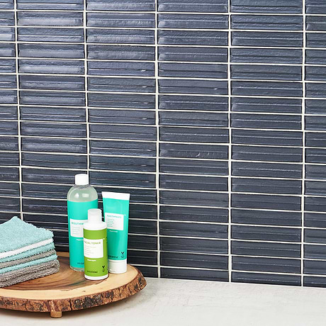 Maya Stacked Midnight Gray 1x5 Polished Glass Mosaic